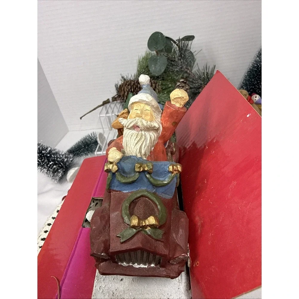 Cast Iron Hand Crafted Christmas Stocking Holder Santa In Vintage Car.5X3.5